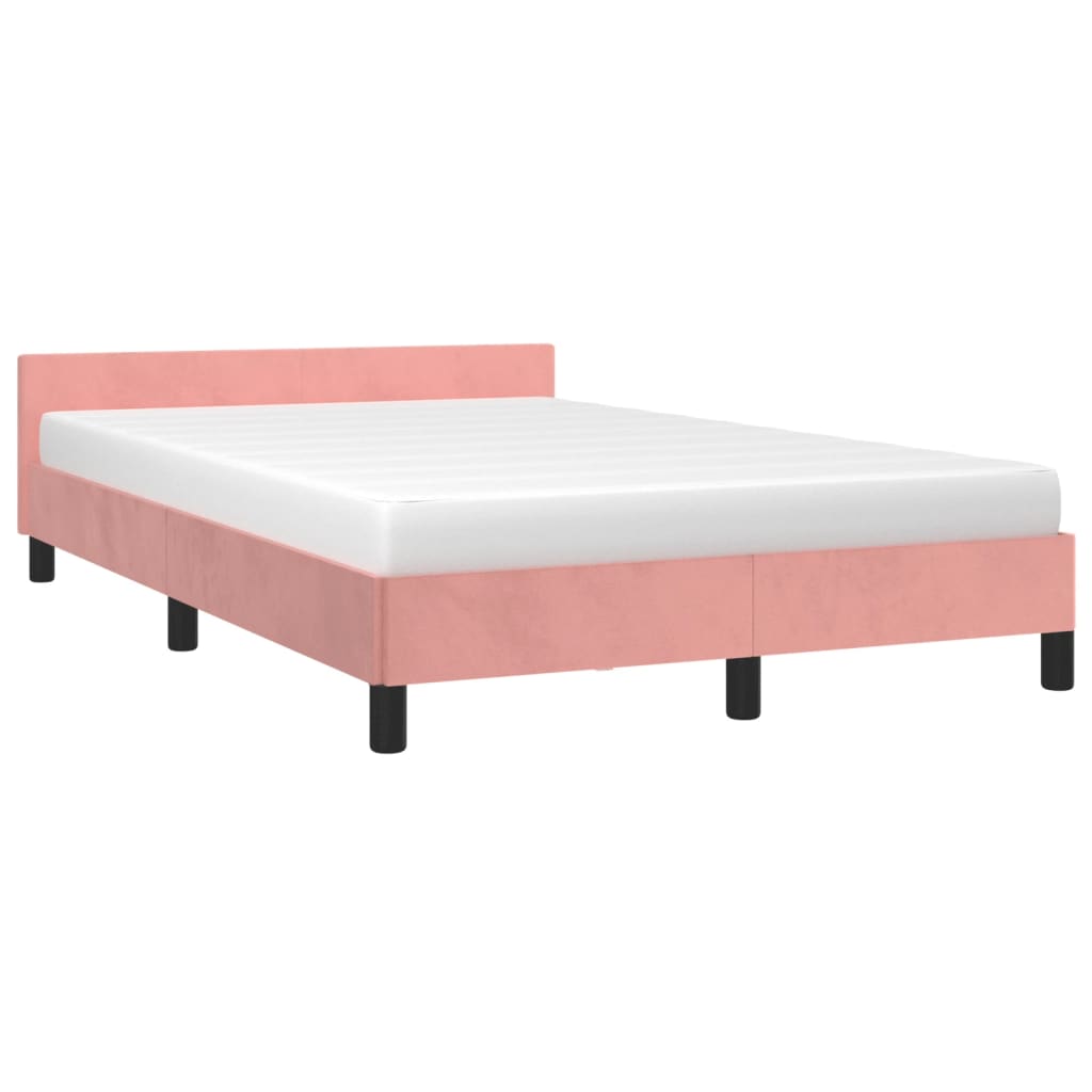 vidaXL Bedframe met hoofdbord fluweel roze 120x190 cm