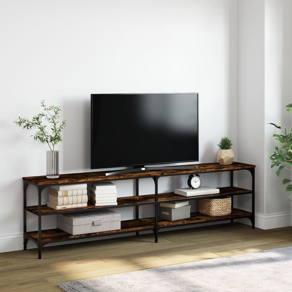 vidaXL Tv-meubel 180x30x50 cm bewerkt hout metaal gerookt eikenkleurig