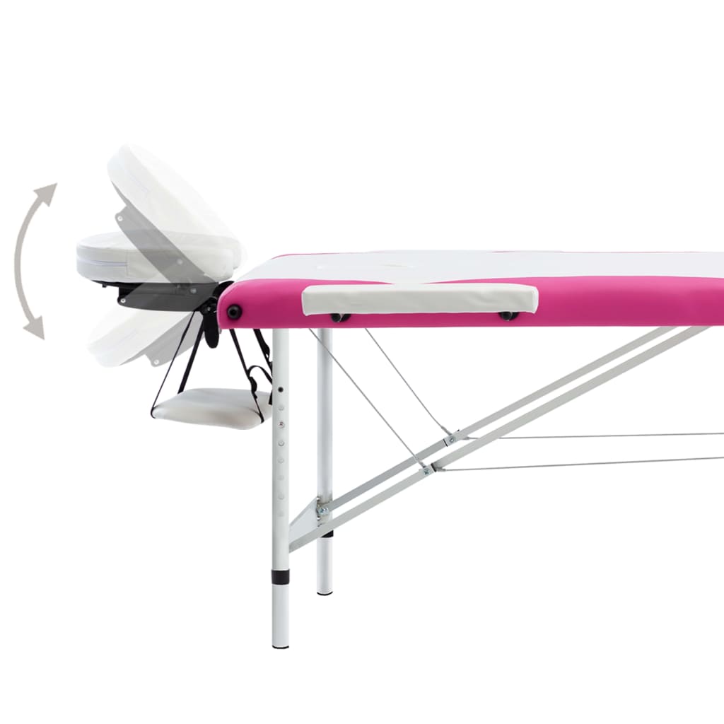 vidaXL Massagetafel inklapbaar 3 zones aluminium wit en roze