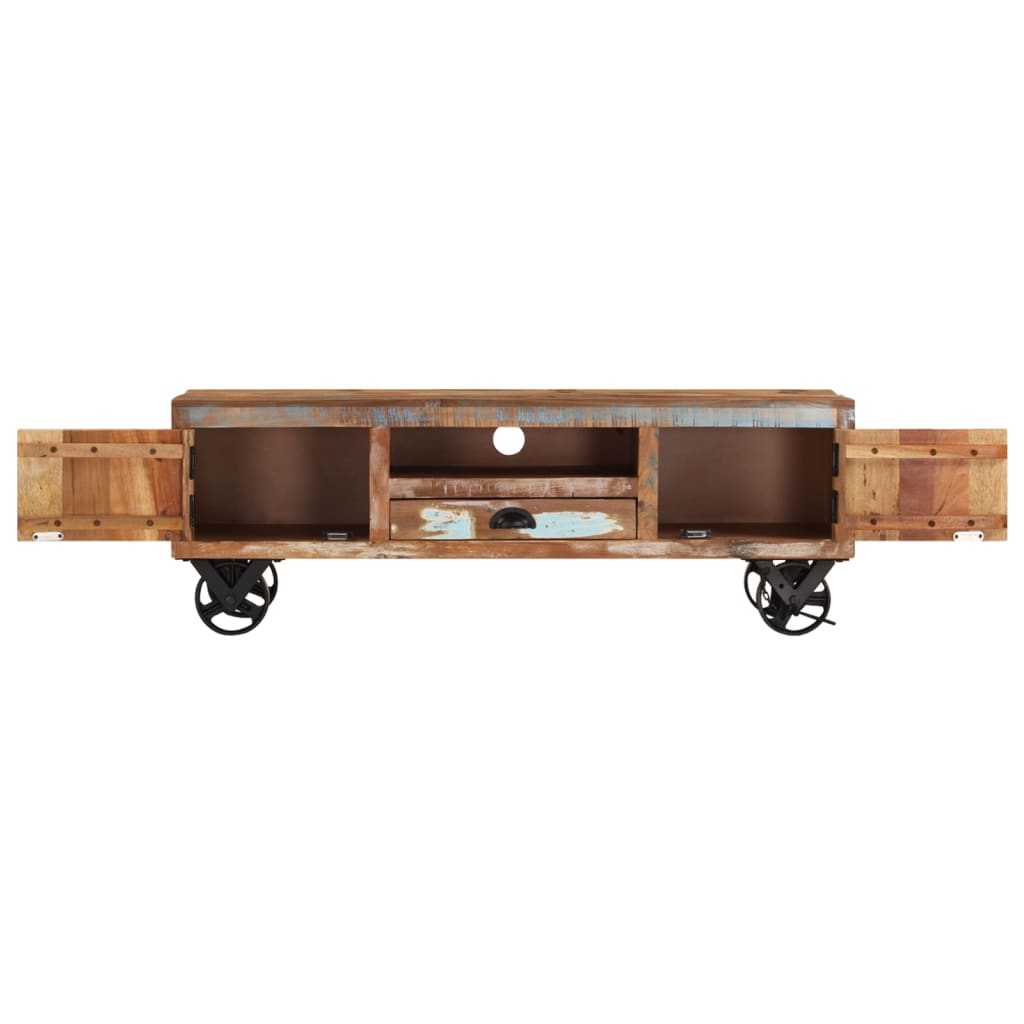 vidaXL Tv-meubel met wieltjes 110x30x37 cm massief gerecycled hout