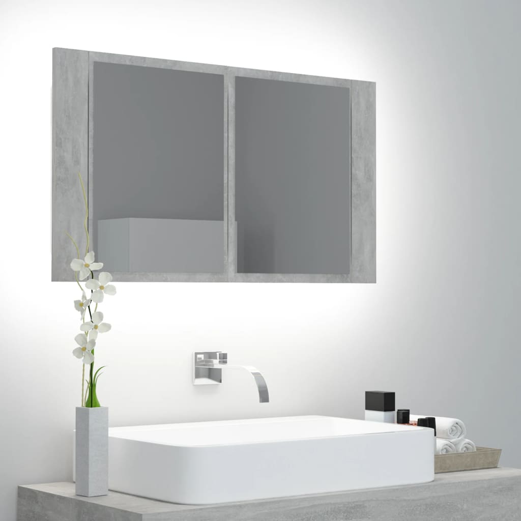 vidaXL Badkamerkast met spiegel en LED 80x12x45 cm acryl betongrijs