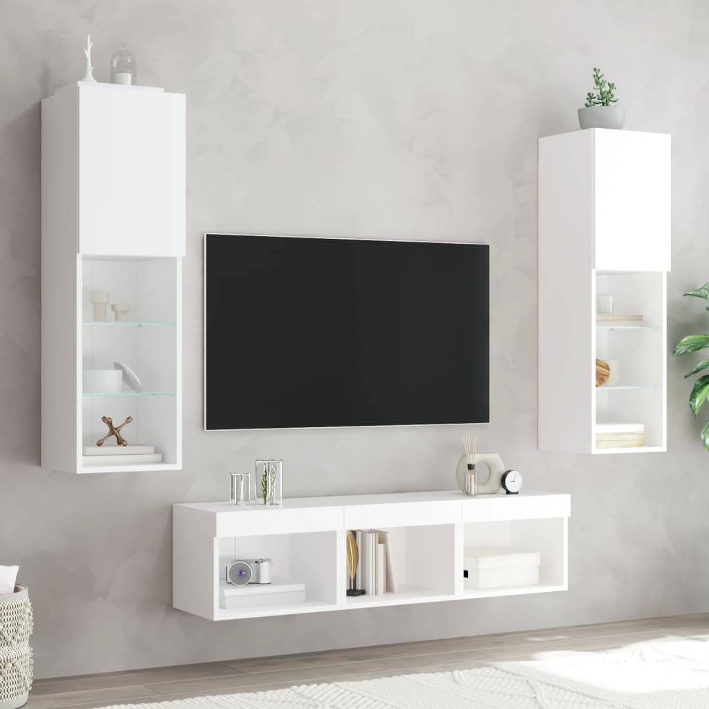 vidaXL 5-delige Tv-wandmeubelset met LED-verlichting bewerkt hout wit