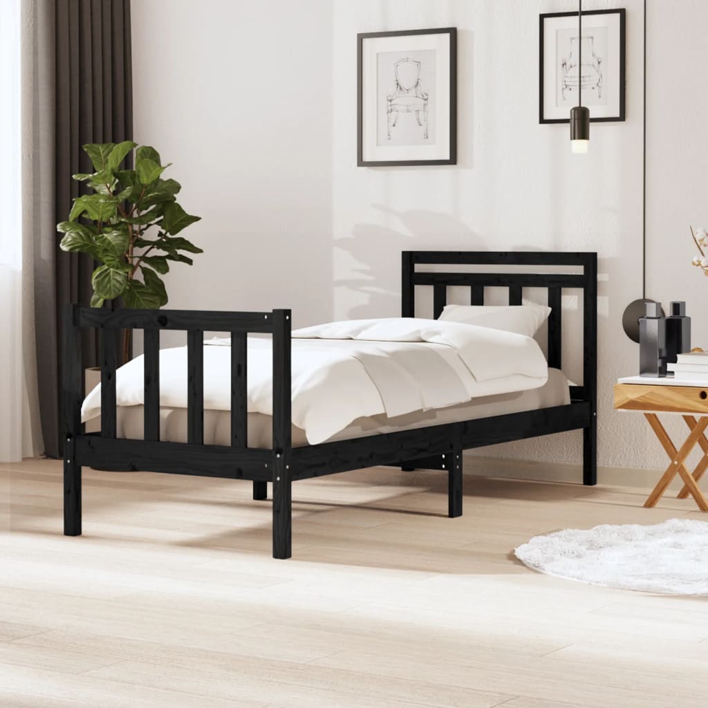 vidaXL Bedframe massief hout zwart 90x190 cm 3FT6 Single