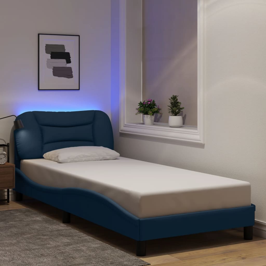 vidaXL Bedframe met LED-verlichting stof blauw 90x200 cm