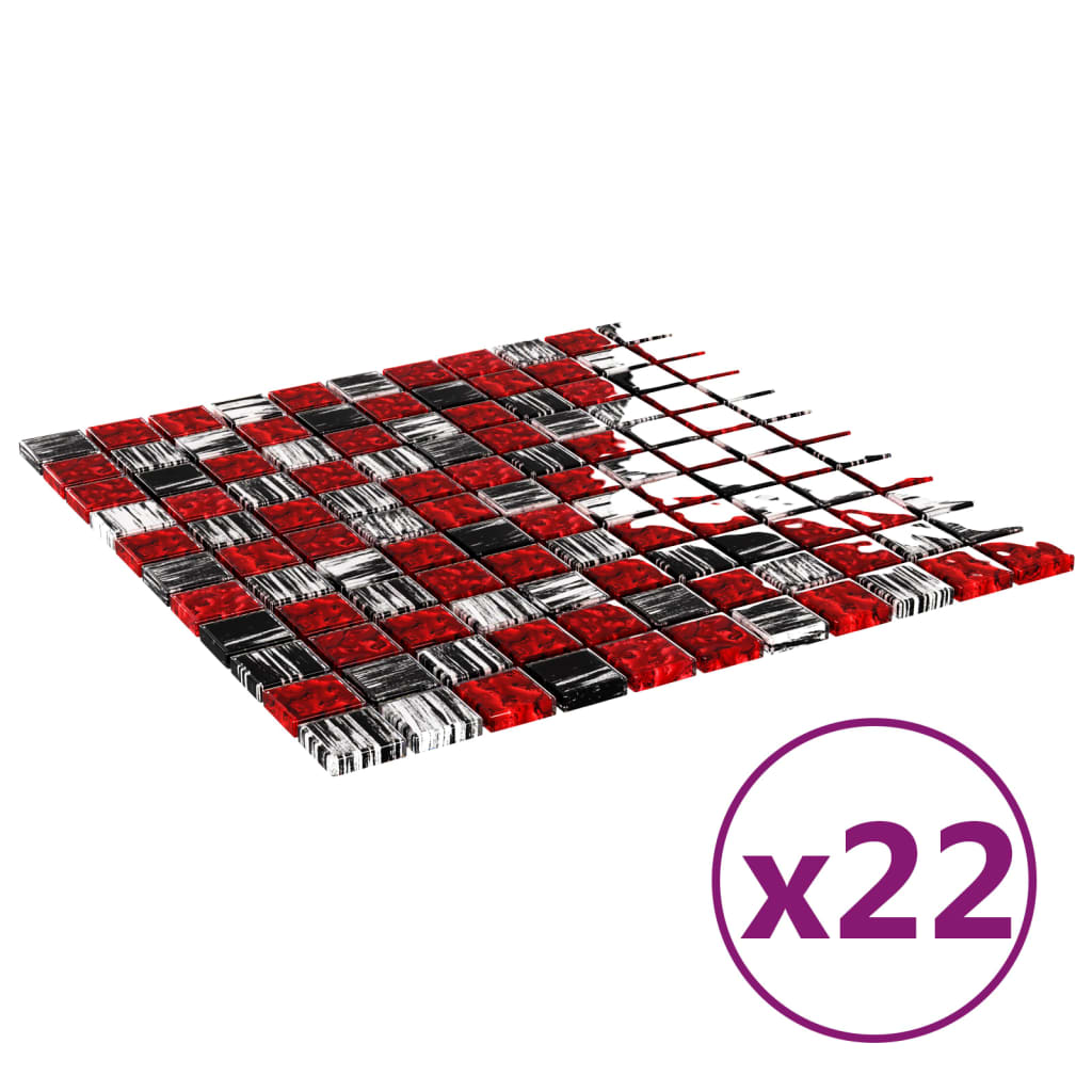 vidaXL Mozaïektegels 22 st zelfklevend 30x30 cm glas zwart en rood