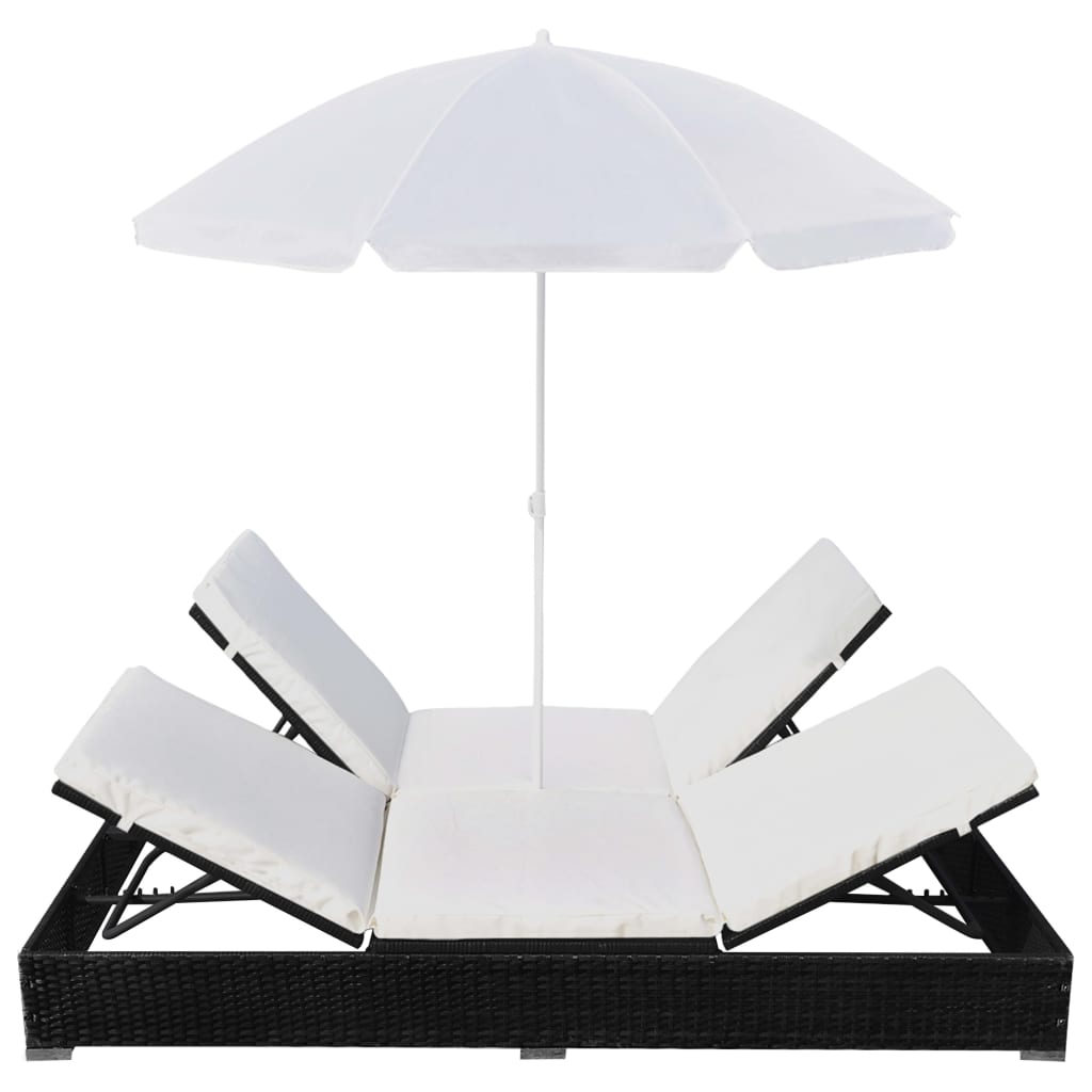 vidaXL Loungebed met parasol poly rattan zwart