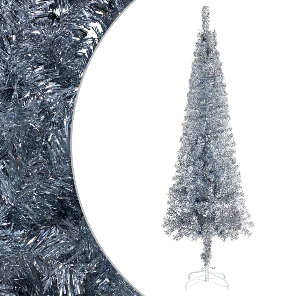 vidaXL Kerstboom met LED's smal 210 cm zilverkleurig