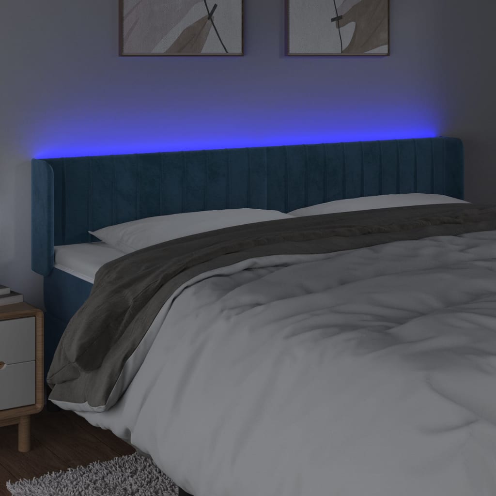 vidaXL Hoofdbord LED 183x16x78/88 cm fluweel donkerblauw