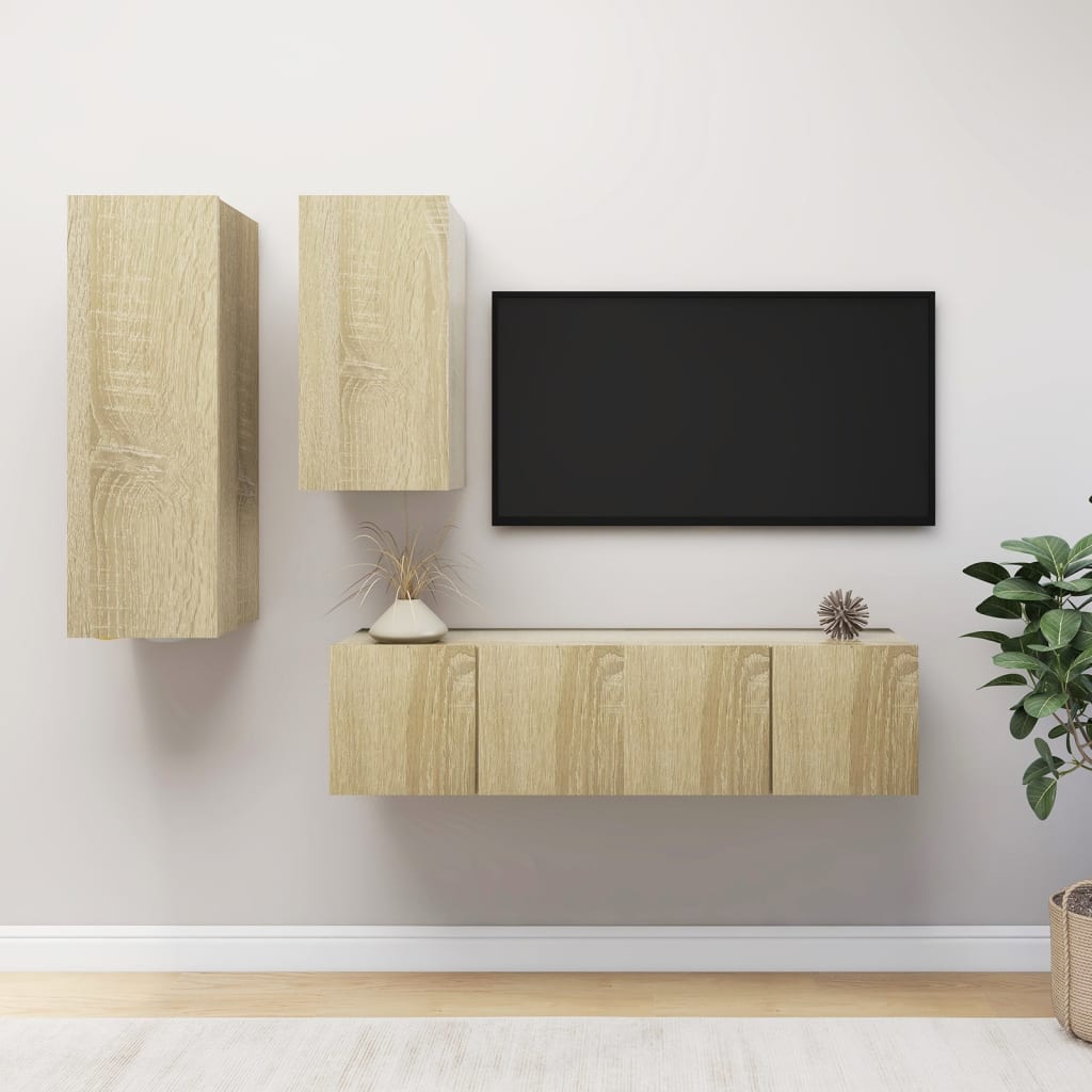 vidaXL 4-delige Tv-meubelset spaanplaat sonoma eikenkleurig