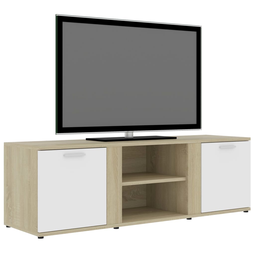 vidaXL Tv-meubel 120x34x37 cm bewerkt hout wit en sonoma eikenkleurig
