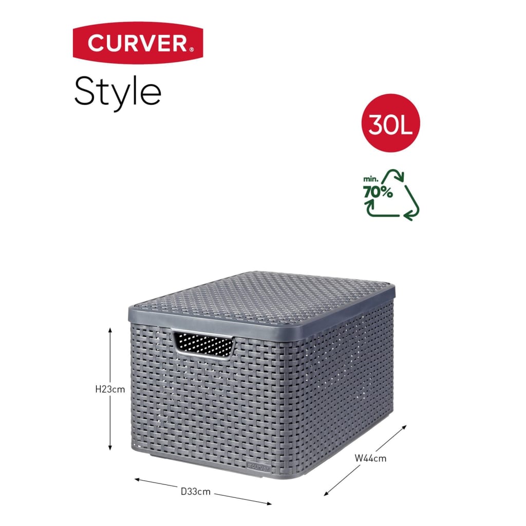 Curver Opbergbox Style met deksel L 30 L metallic zilverkleurig