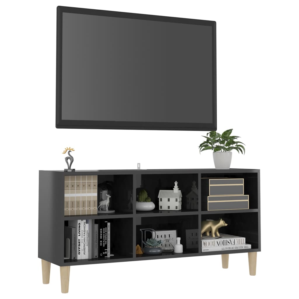 vidaXL Tv-meubel met houten poten 103,5x30x50 cm hoogglans grijs