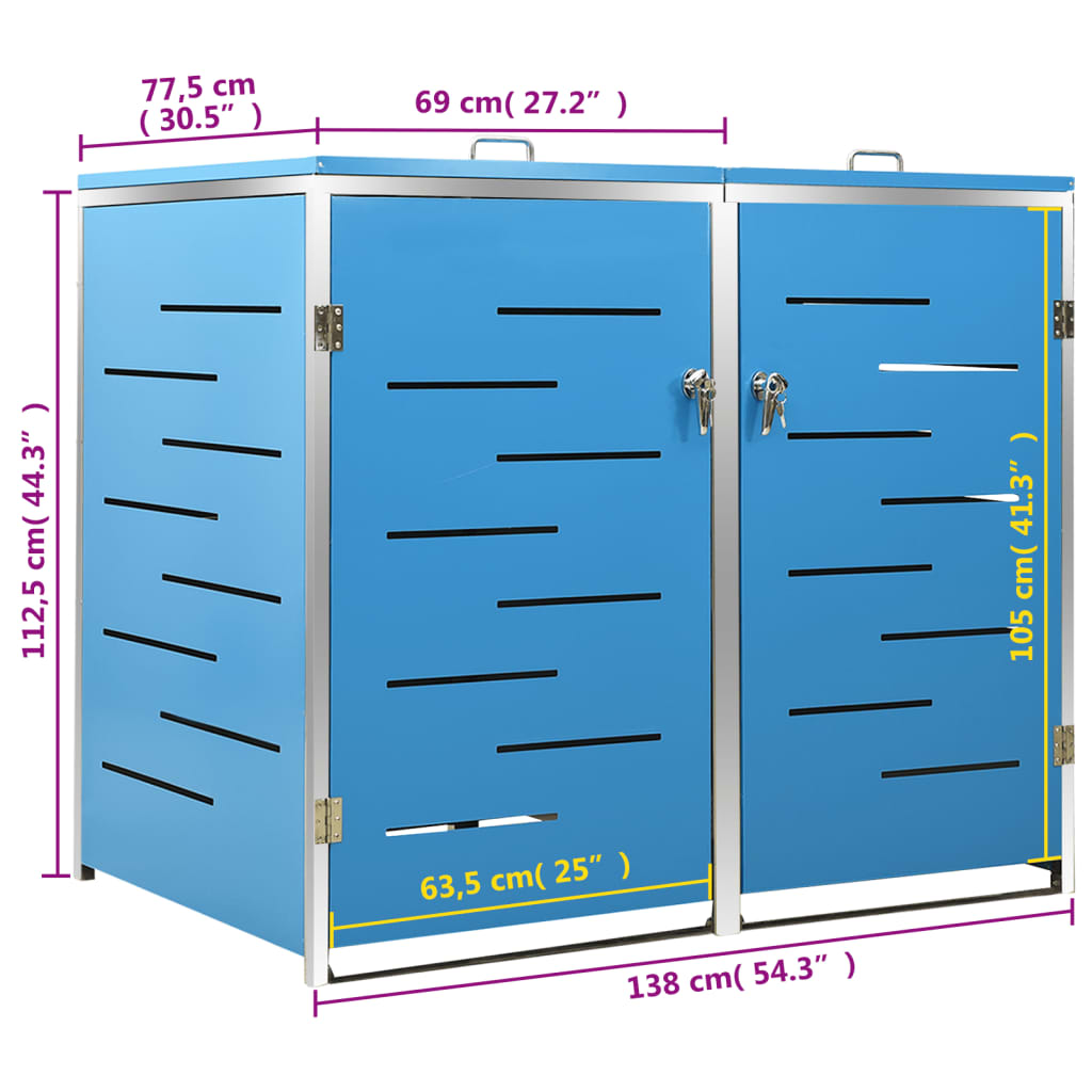 vidaXL Containerberging dubbel 138x77,5x115,5 cm roestvrij staal