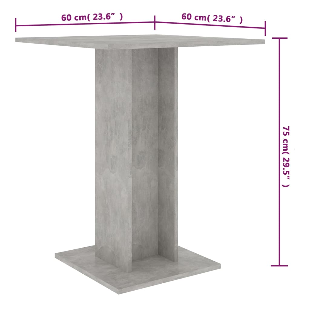 vidaXL Bistrotafel 60x60x75 cm bewerkt hout betongrijs