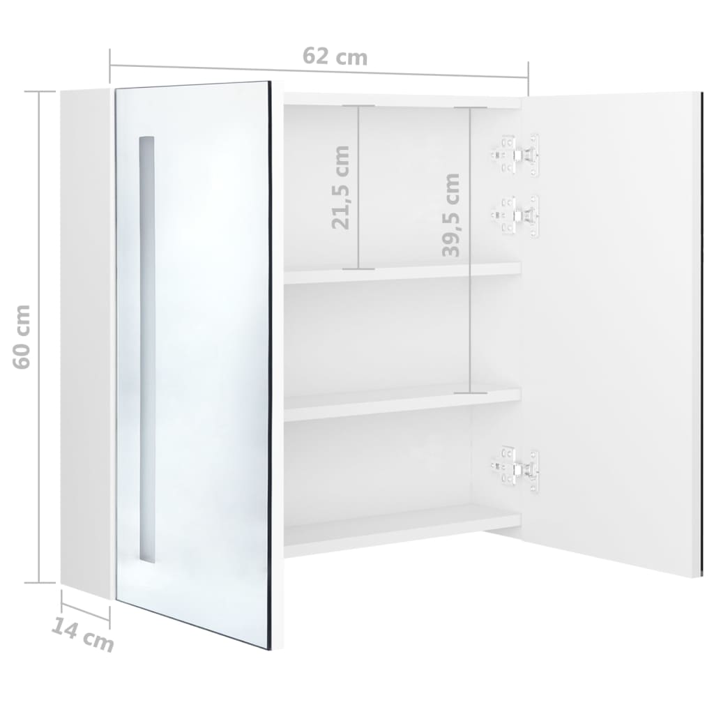 vidaXL Badkamerkast met spiegel en LED 62x14x60 cm glanzend wit