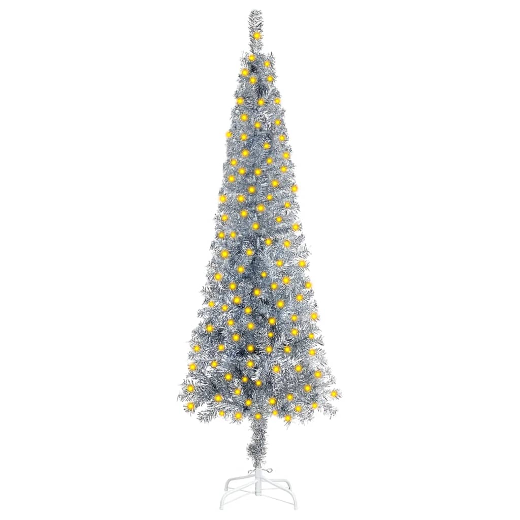 vidaXL Kerstboom met LED's smal 150 cm zilverkleurig
