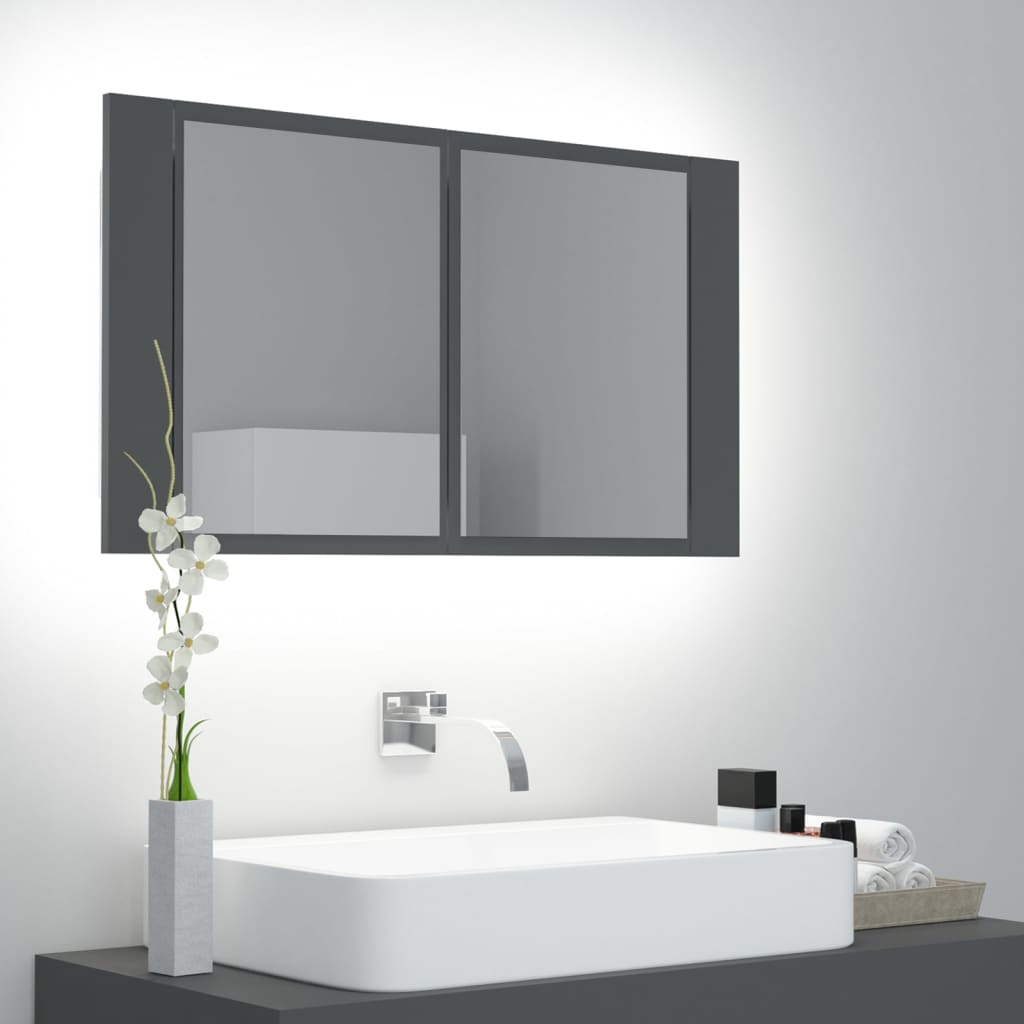 vidaXL Badkamerkast met spiegel en LED 80x12x45 cm acryl grijs