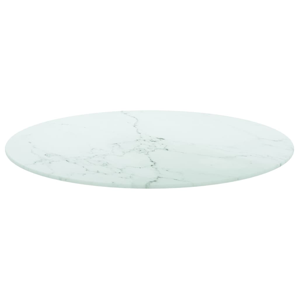 vidaXL Tafelblad Ø60x0,8 cm gehard glas met marmeren design wit