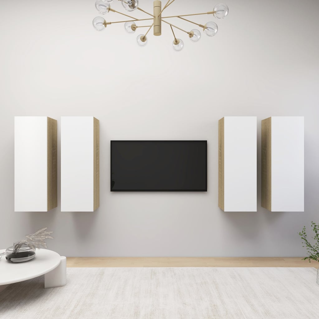 vidaXL Tv-meubelen 4 st 30,5x30x90 cm spaanplaat wit sonoma eikenkleur