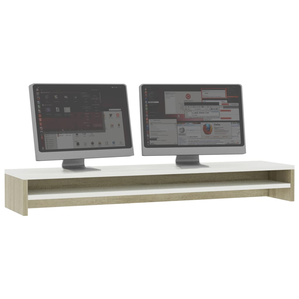 vidaXL Monitorstandaard 100x24x13 cm bewerkt hout wit en sonoma eiken