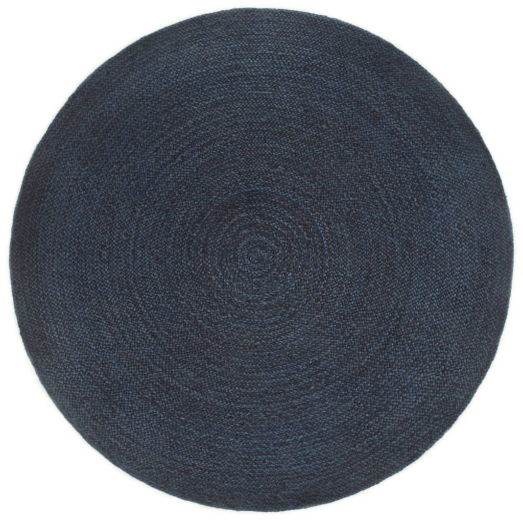 vidaXL Vloerkleed omkeerbaar rond 180 cm jute marineblauw en naturel