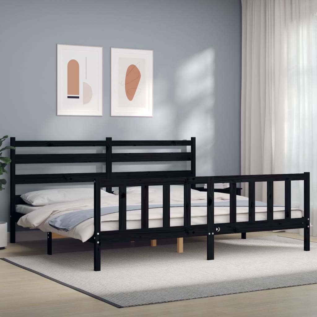 vidaXL Bedframe met hoofdbord massief hout zwart 180x200 cm