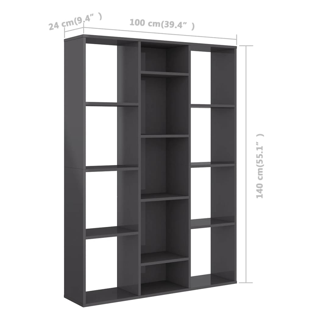 vidaXL Kamerscherm/boekenkast 100x24x140 cm hout hoogglans grijs