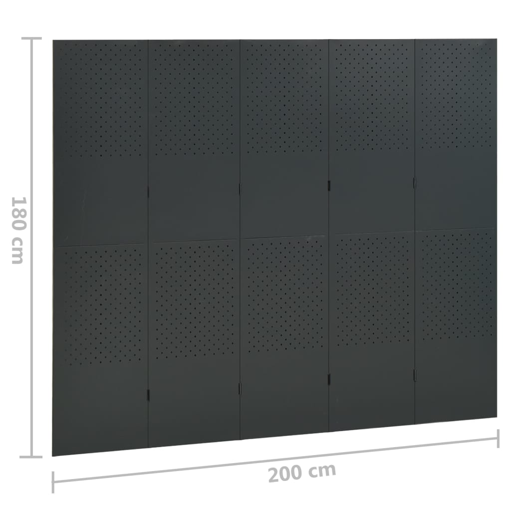 vidaXL Kamerschermen 2 st met 5 panelen 200x180 cm staal antraciet