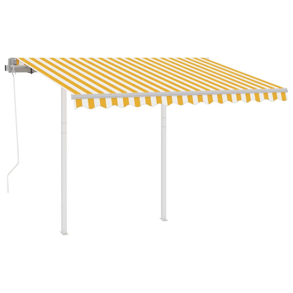 vidaXL Luifel automatisch uittrekbaar met palen 3,5x2,5 m geel en wit