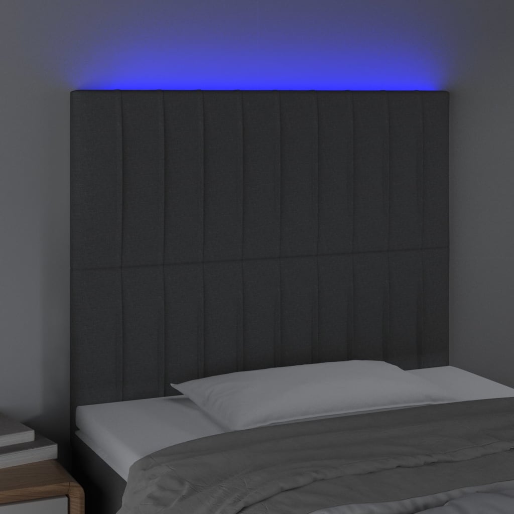 vidaXL Hoofdbord LED 80x5x118/128 cm stof donkergrijs