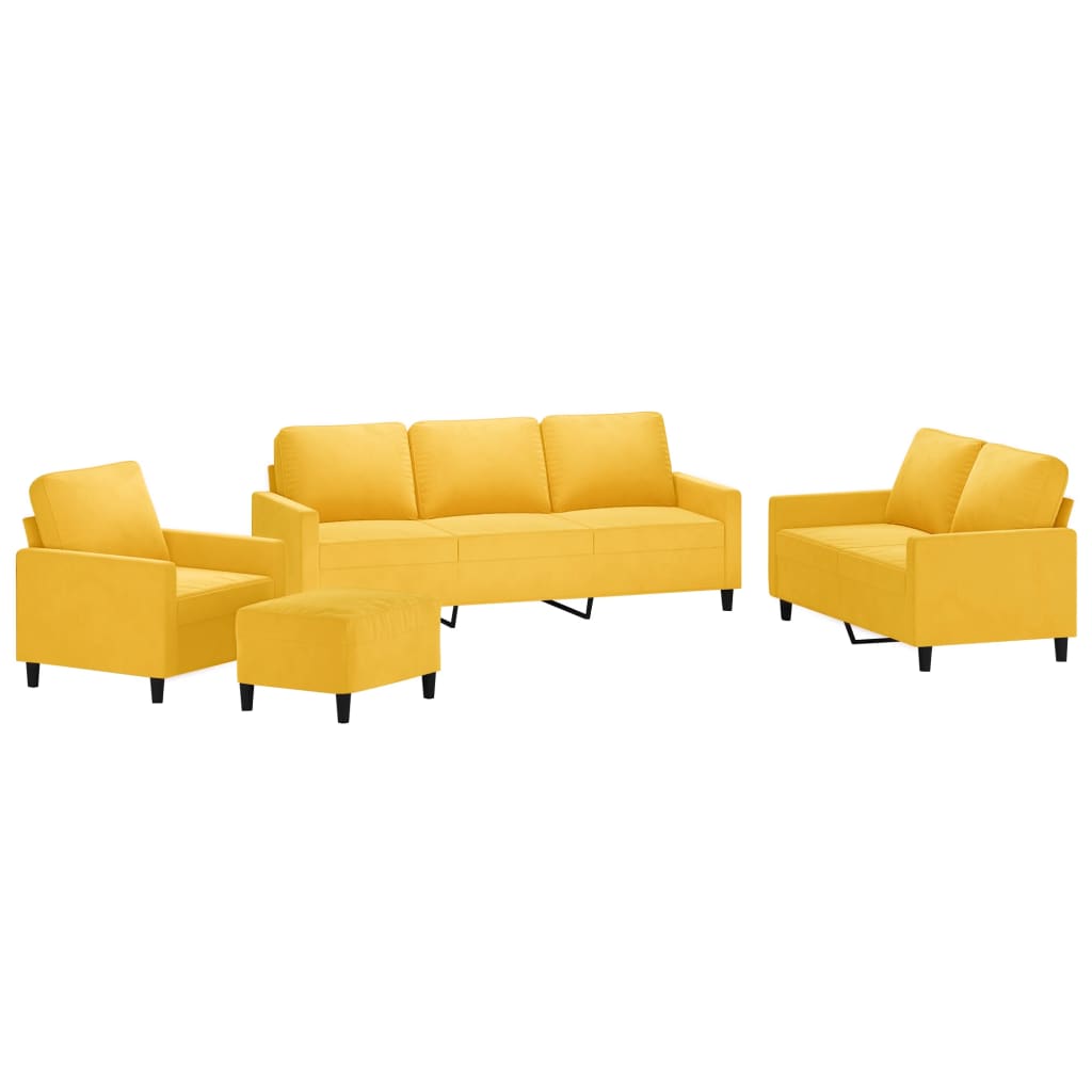 vidaXL 4-delige Loungeset met kussens fluweel geel