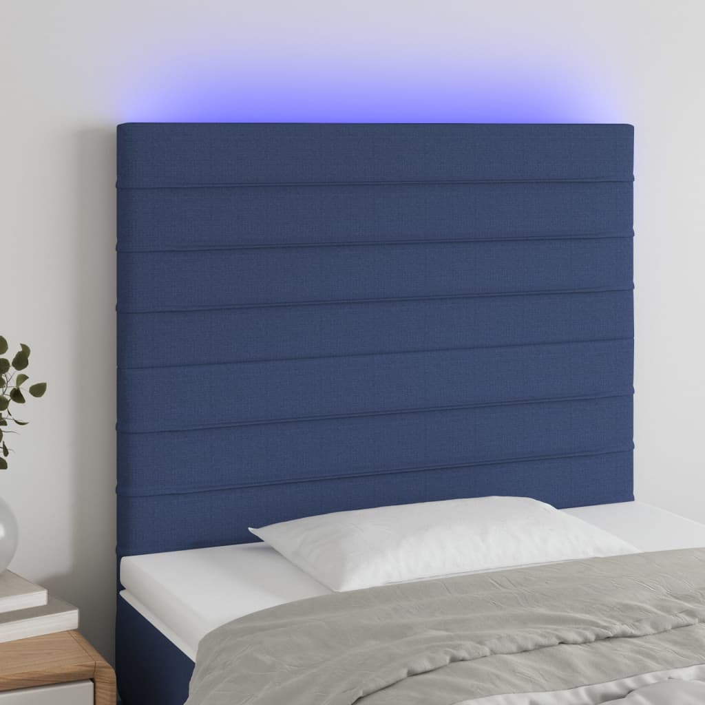 vidaXL Hoofdbord LED 80x5x118/128 cm stof blauw