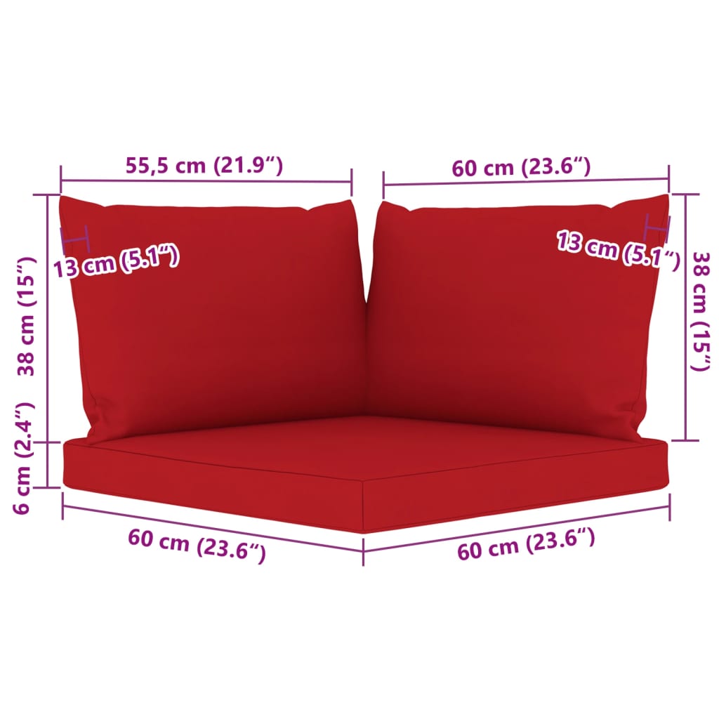 vidaXL 6-delige Loungeset met rode kussens geïmpregneerd hout