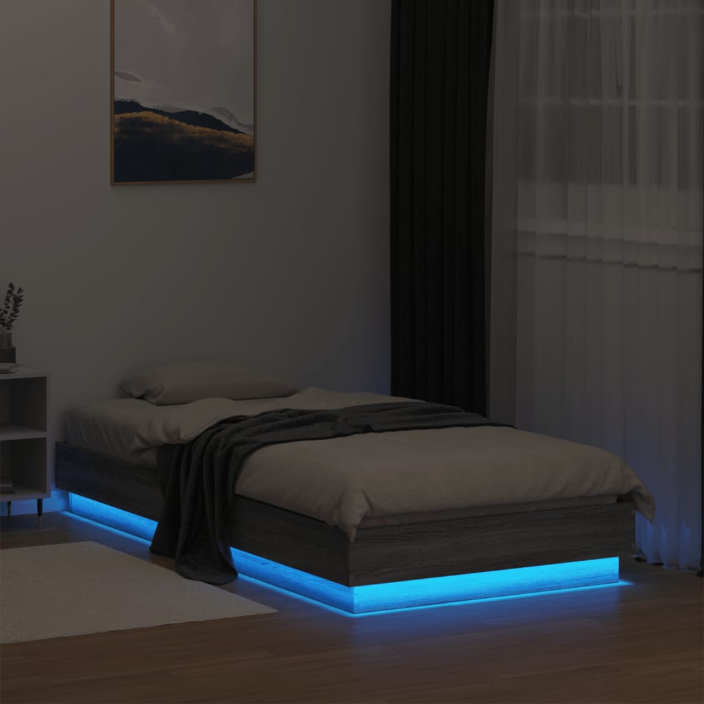 vidaXL Bedframe met LED-verlichting grijs sonoma eikenkleur 75x190 cm