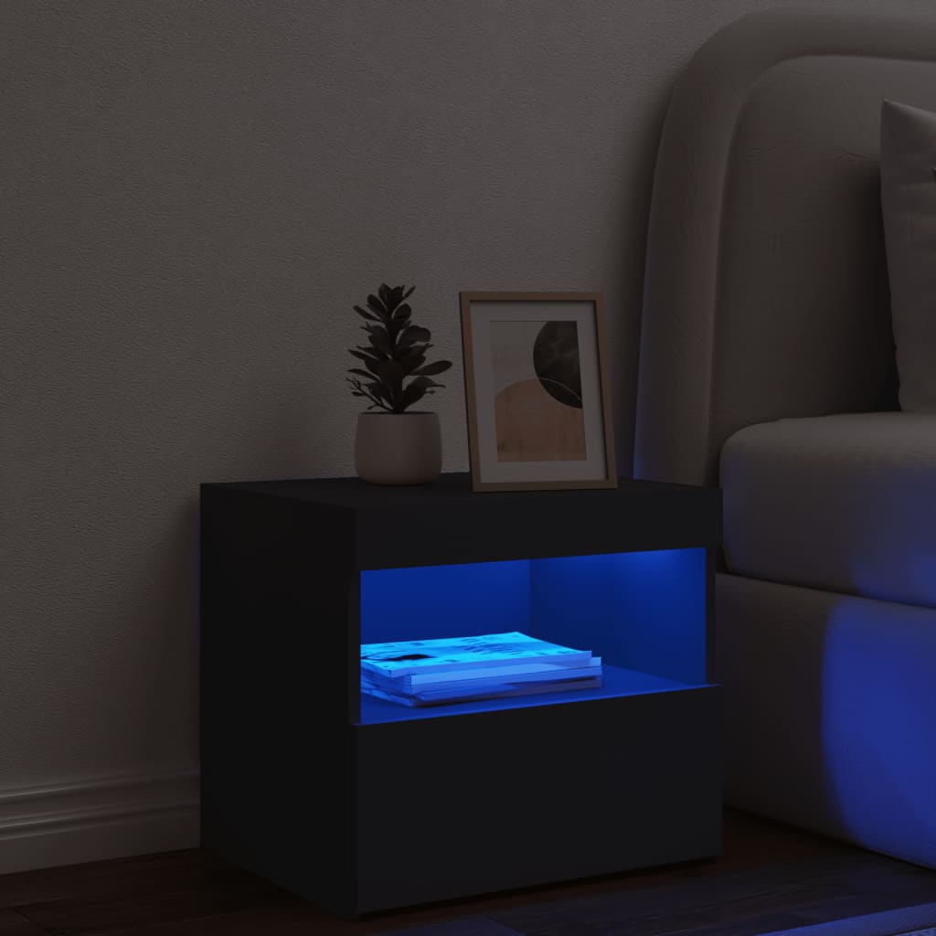 vidaXL Nachtkastje met LED-verlichting 50x40x45 cm zwart
