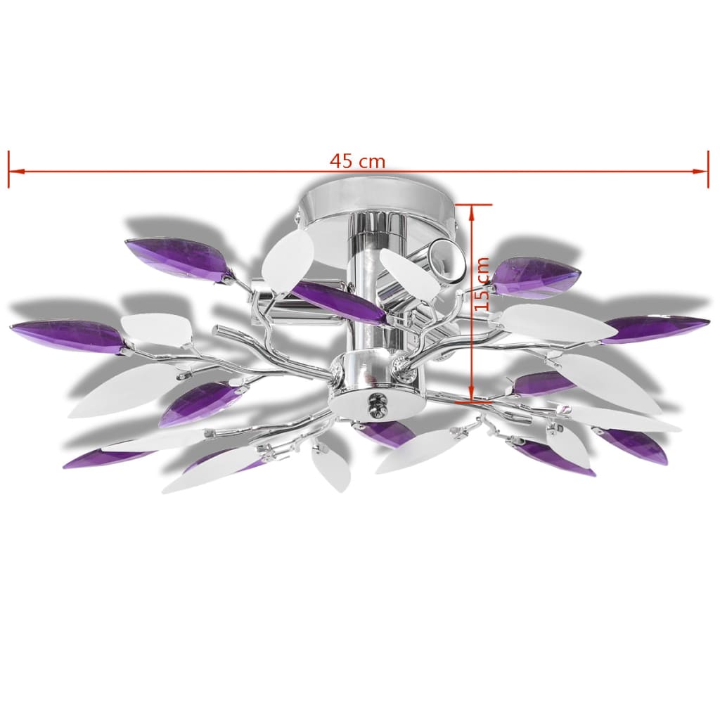 vidaXL Plafondlamp witte en paarse acryl kristal bladeren 3xE14
