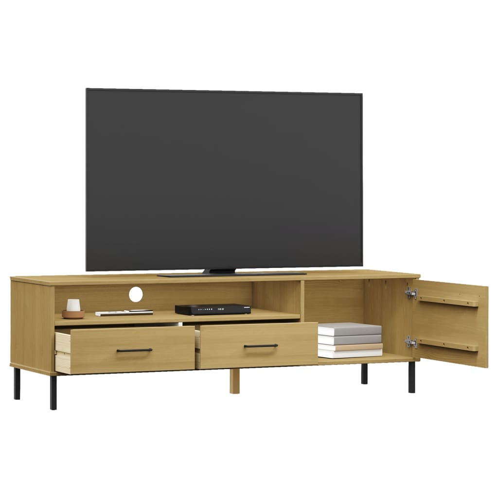 vidaXL Tv-meubel met metalen poten OSLO massief grenenhout bruin