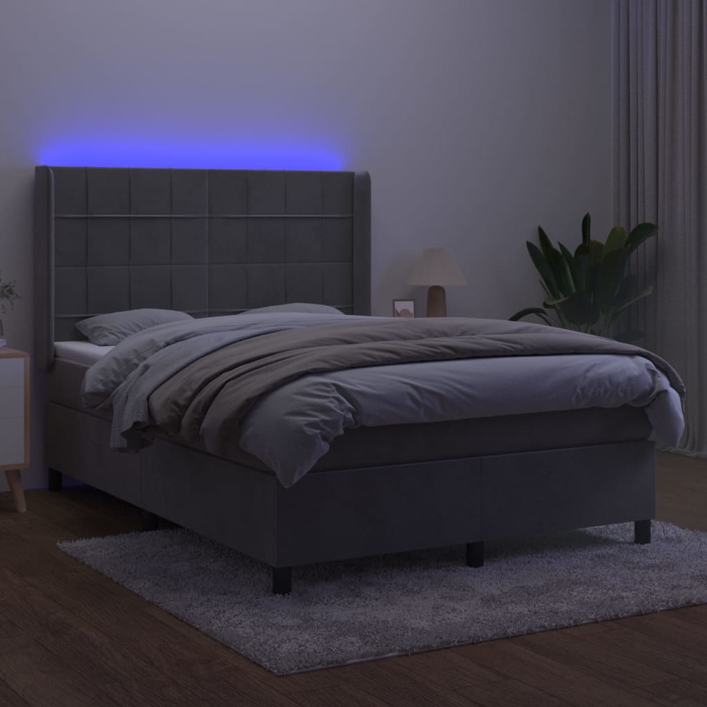 vidaXL Boxspring met matras en LED fluweel lichtgrijs 140x190 cm