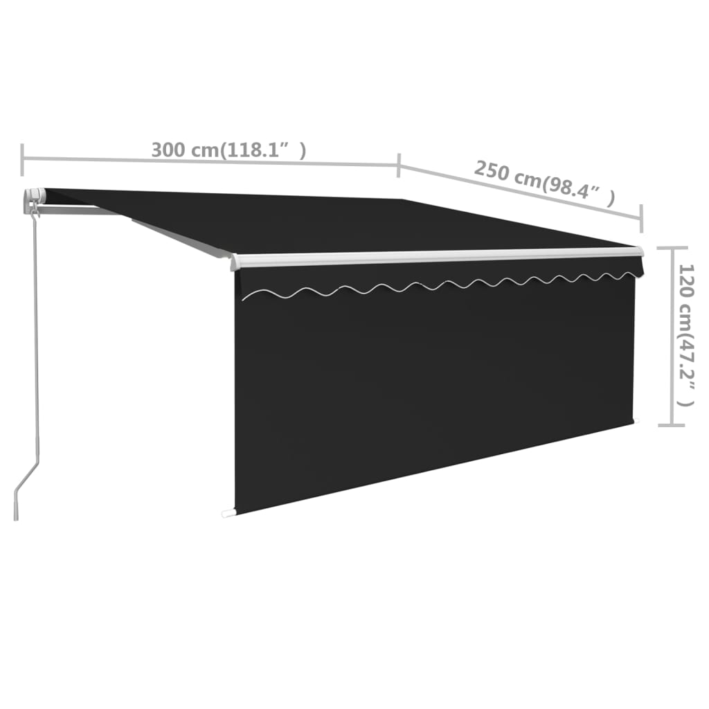 vidaXL Luifel handmatig uittrekbaar met rolgordijn 3x2,5 m antraciet