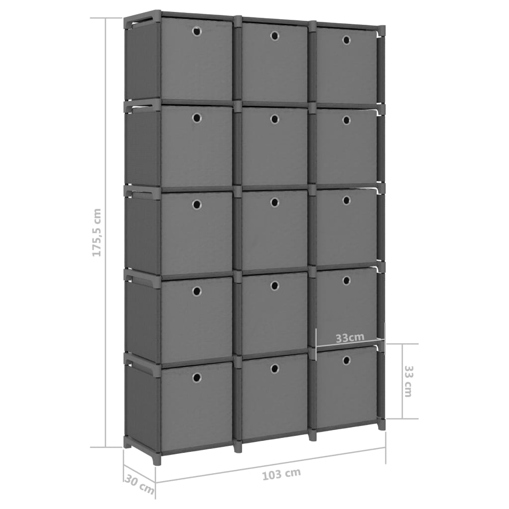 vidaXL Kast met 15 vakken met boxen 103x30x175,5 cm stof grijs