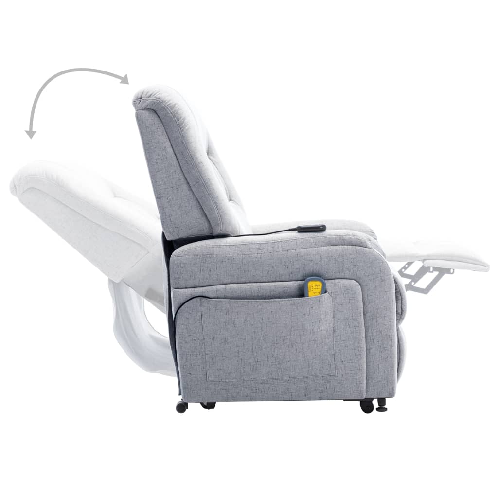 vidaXL Massagefauteuil elektrisch sta-op-stoel stof lichtgrijs