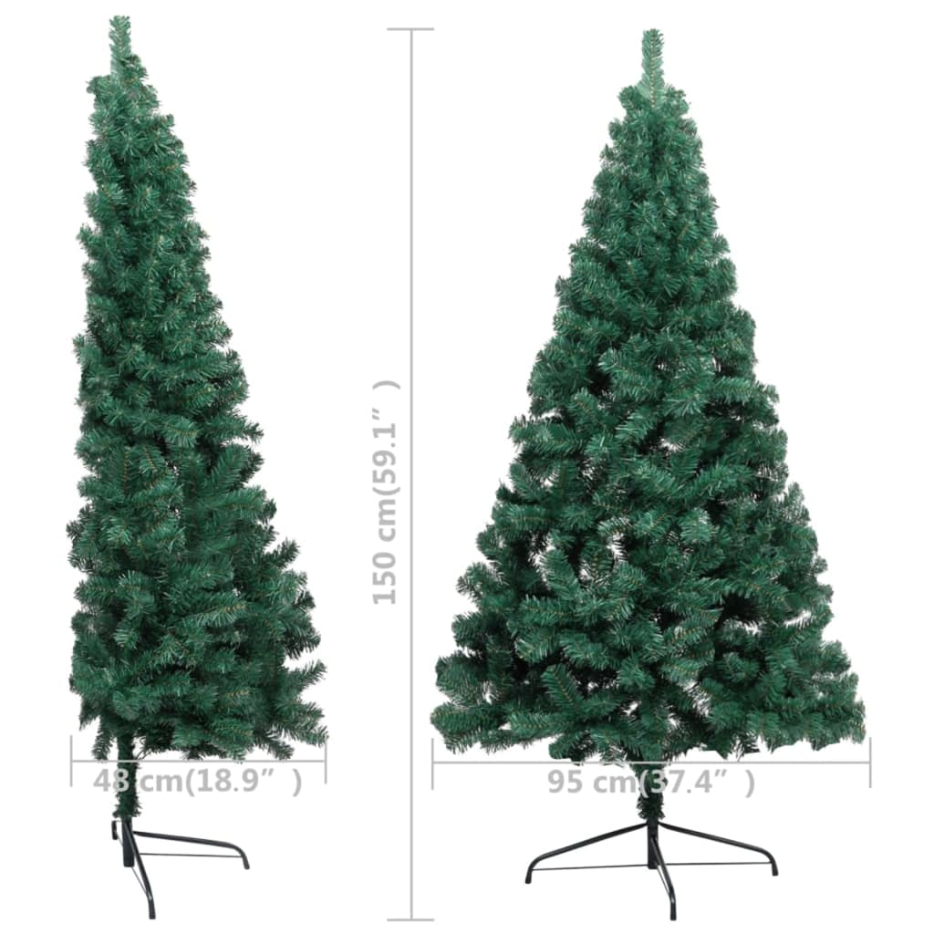 vidaXL Kunstkerstboom met LED's en standaard half 150 cm PVC groen