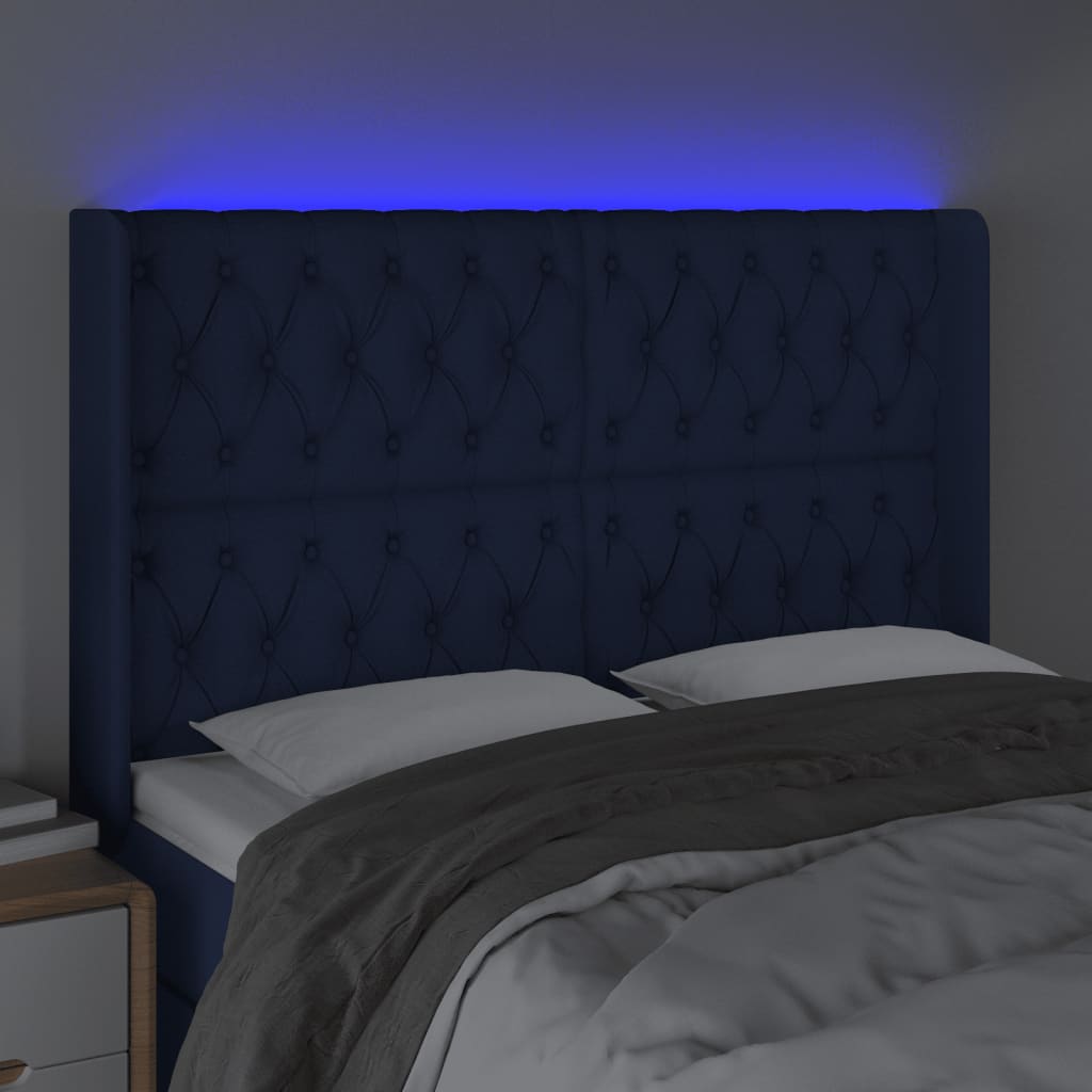 vidaXL Hoofdbord LED 163x16x118/128 cm stof blauw