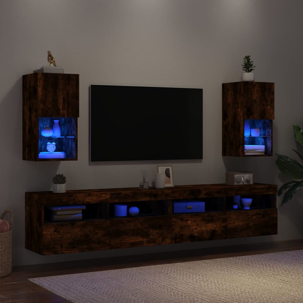 vidaXL Tv-meubelen 2 st LED-verlichting 30,5x30x60 cm gerookt eiken