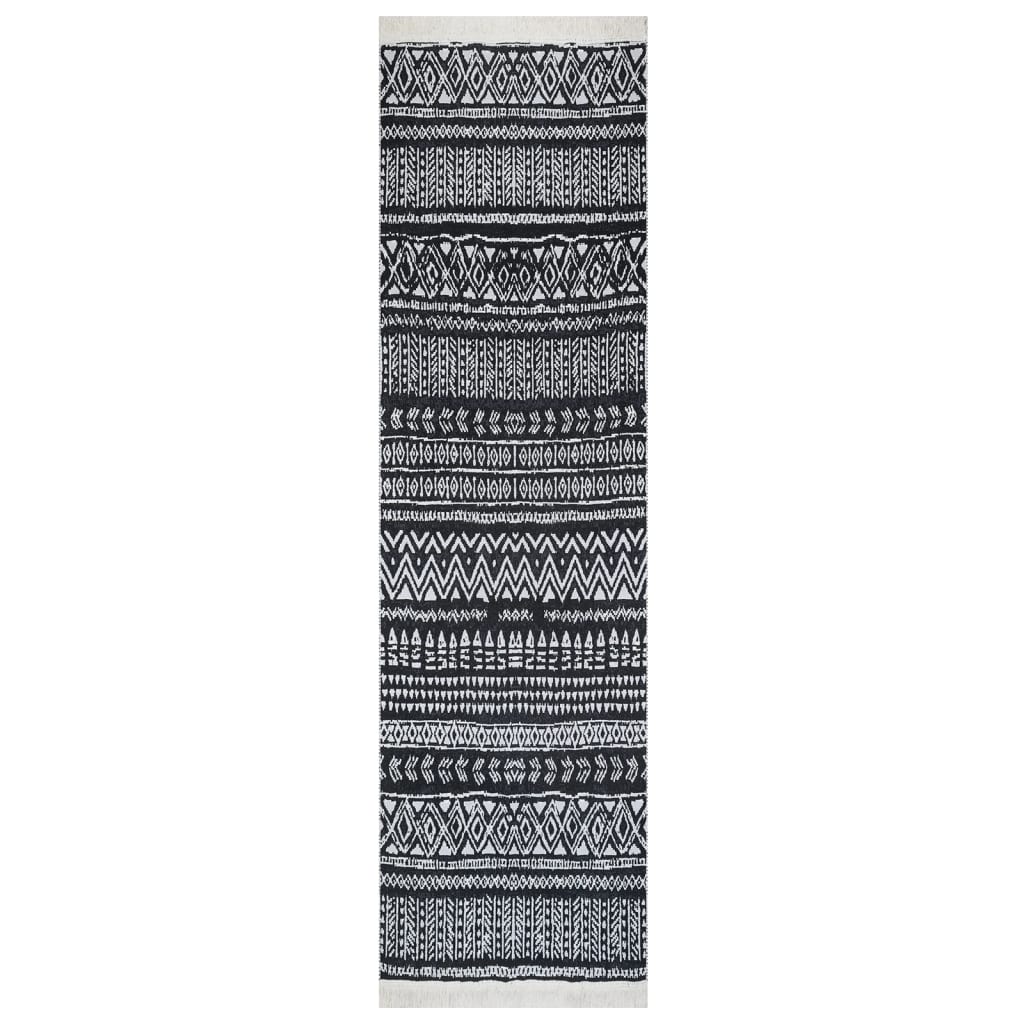 vidaXL Vloerkleed 80x300 cm katoen zwart en wit