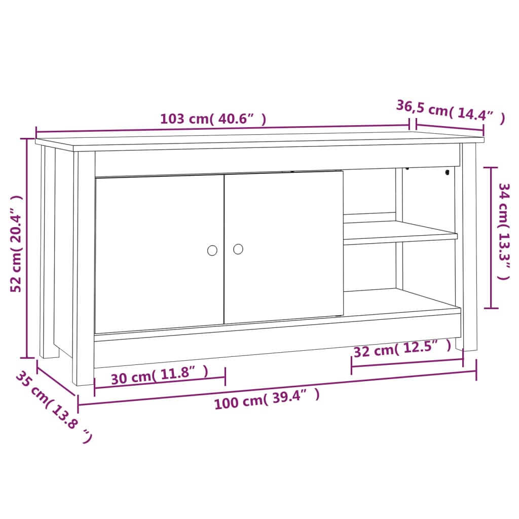 vidaXL Tv-meubel 103x36,5x52 cm massief grenenhout grijs