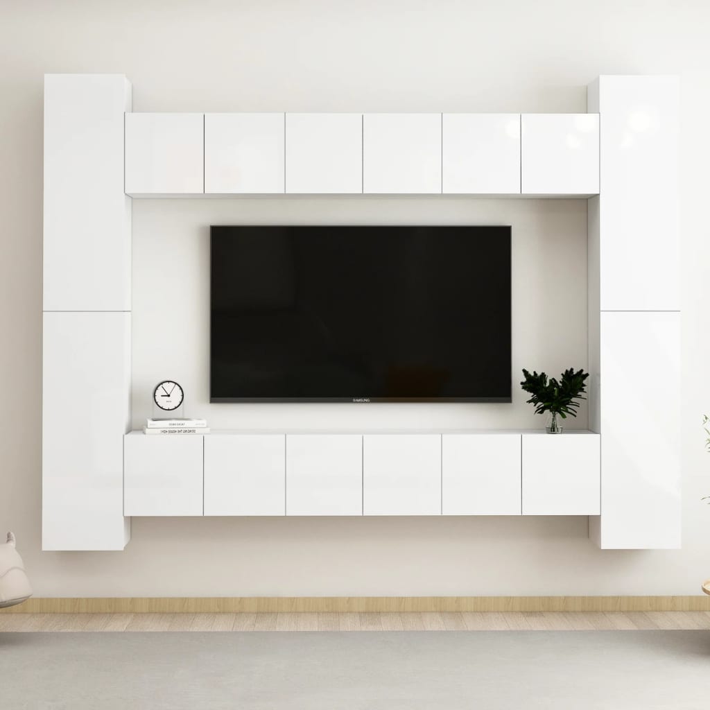 vidaXL 10-delige Tv-meubelset spaanplaat hoogglans wit