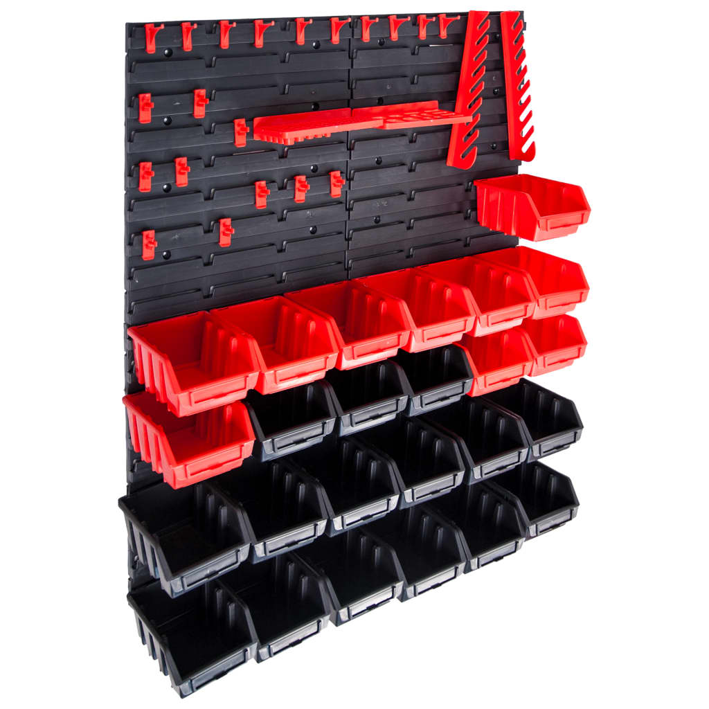 vidaXL 29-delige Opslagbakkenset met wandpanelen rood en zwart