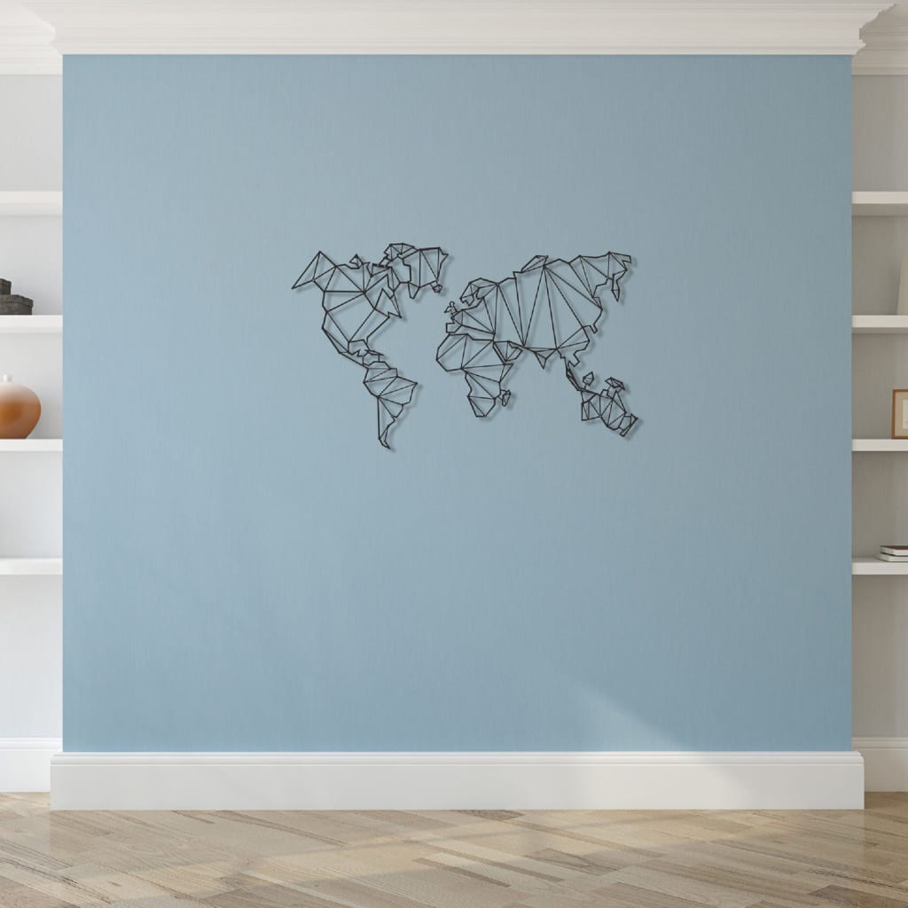 Homemania Wanddecoratie World Map 120x72 cm metaal zwart