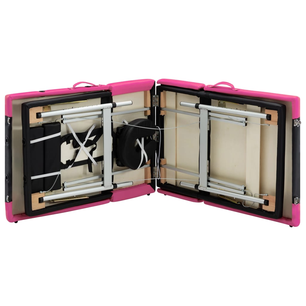 vidaXL Massagetafel inklapbaar 4 zones aluminium zwart en roze